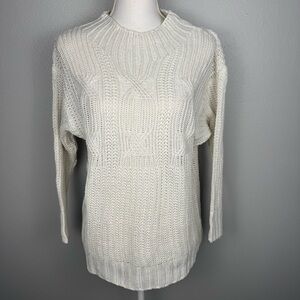 Women’s Small White Chunky‎ Knit Open-Knit Sweater NWOT Timeless Cozy Minimalist